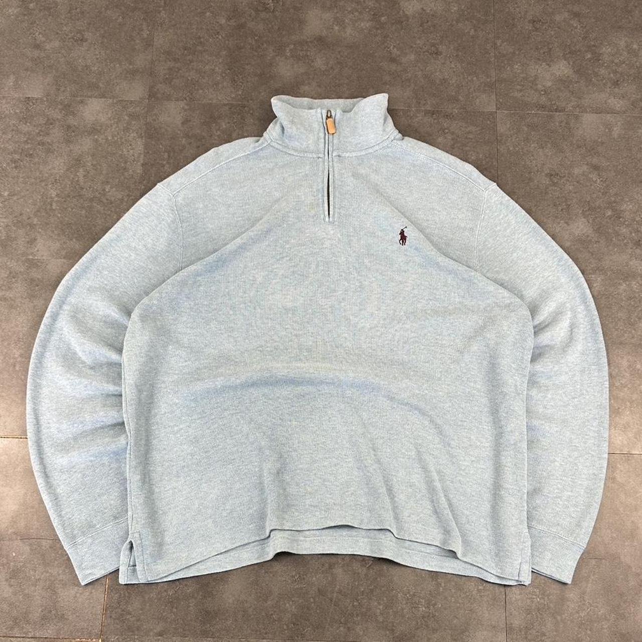 Polo Golf Ralph Lauren 90s chunky knit light blue pullover rip knit quarter 1/4 zip jumper