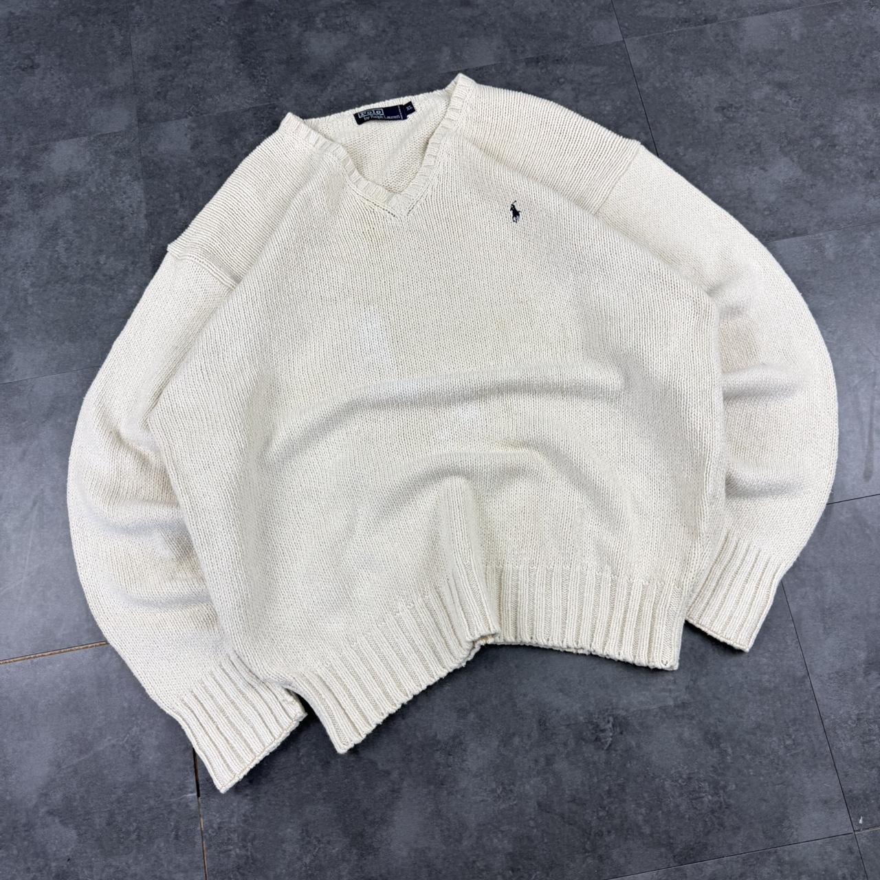 Polo Ralph Lauren 90s chunky knit heavyweight blue v neck jumper