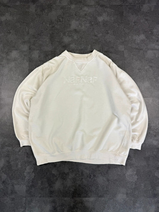 Naf Naf Vintage 90s Hiphop Embroidered Boxy Sweatshirt White 90s Y2K