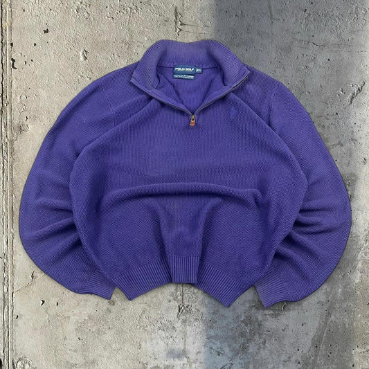 Polo Ralph Lauren 90s chunky knit purple pullover knit quarter 1/4 zip jumper