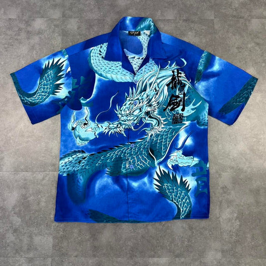 No boundaries 2000s vintage 90s Y2K lightweight Summer flames hiphop Skater button down bowling Shir