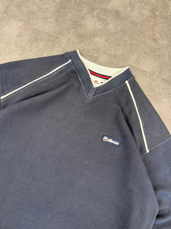 Ellesse 90s Vintage Sweatshirt y2k Embroidered Sweatshirt V Neck