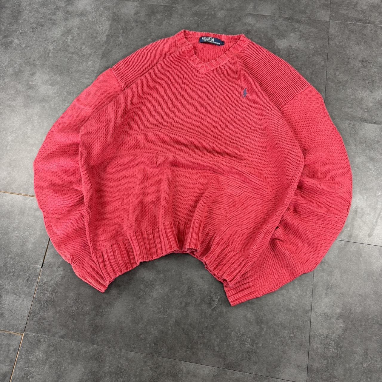 Polo Ralph Lauren 90s chunky knit heavyweight red v neck jumper