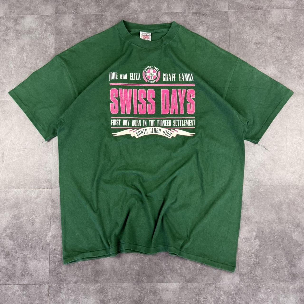 Oneita Siwss Day print 90s Single Stitch Graphic print T-Shirt