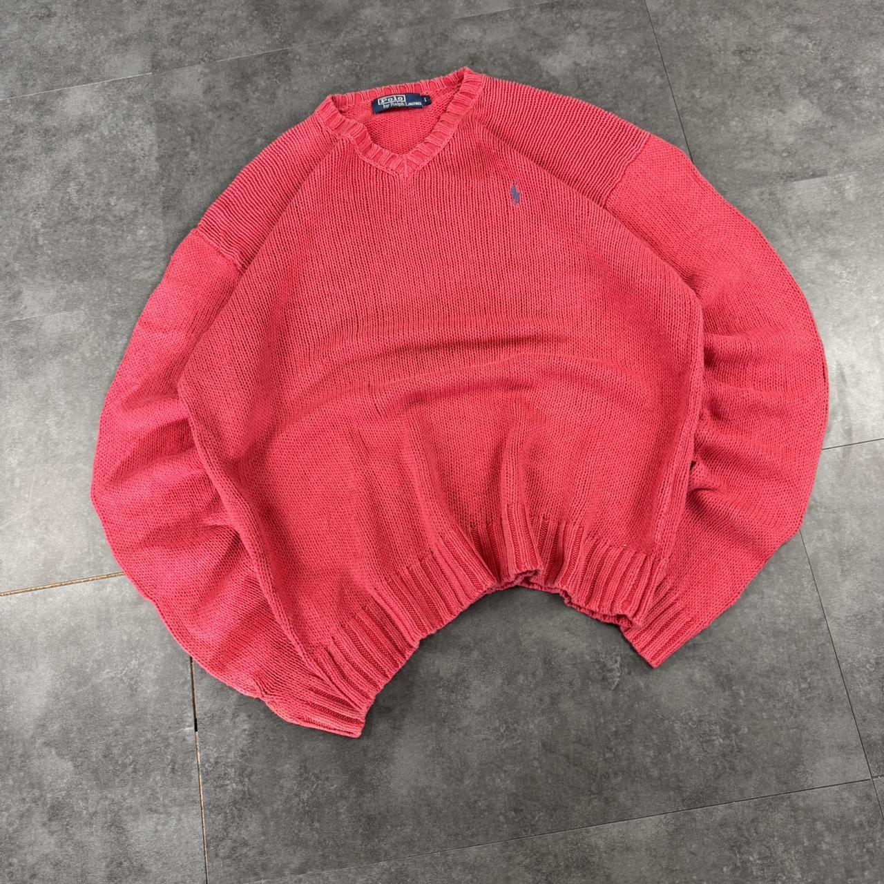 Polo Ralph Lauren 90s chunky knit heavyweight red v neck jumper