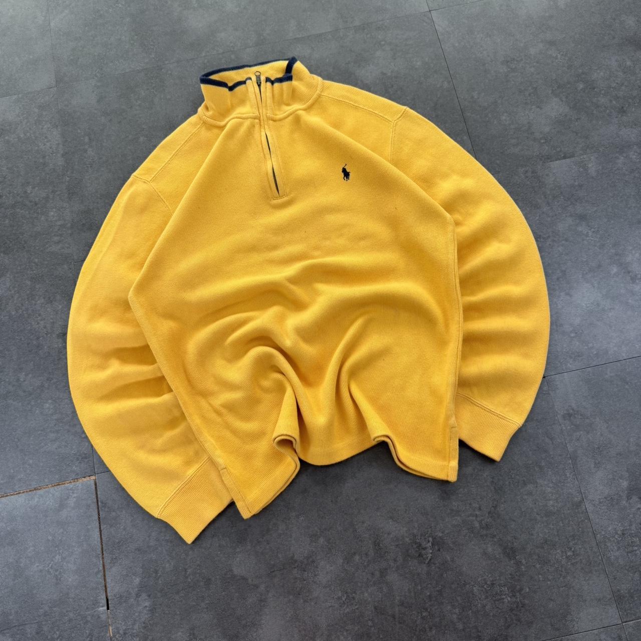 Polo Ralph Lauren 90s chunky knit yellow pullover knit quarter 1/4 zip jumper