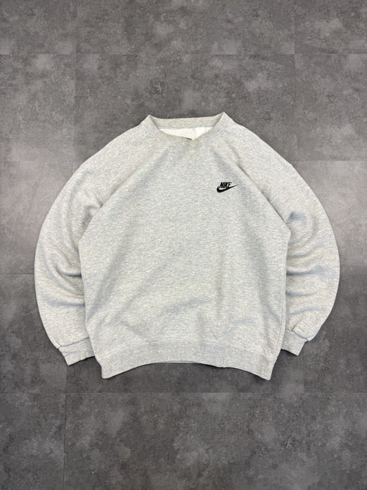 Vintage Nike Sweatshirt Embroidered Logo Grey Tab Y2k 90s Size M