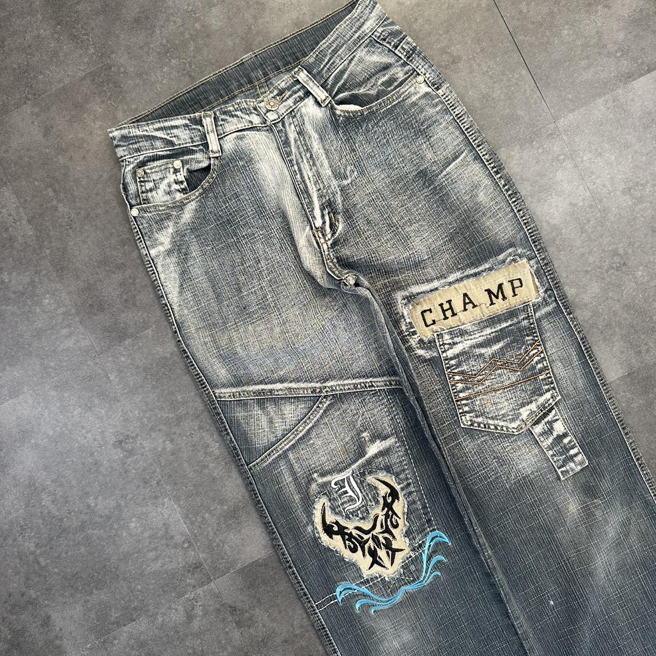 Japanese style hiphop 2000s embroidered jeans