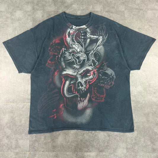 Grunge 2000s skull and dragon design graphic T shirt
