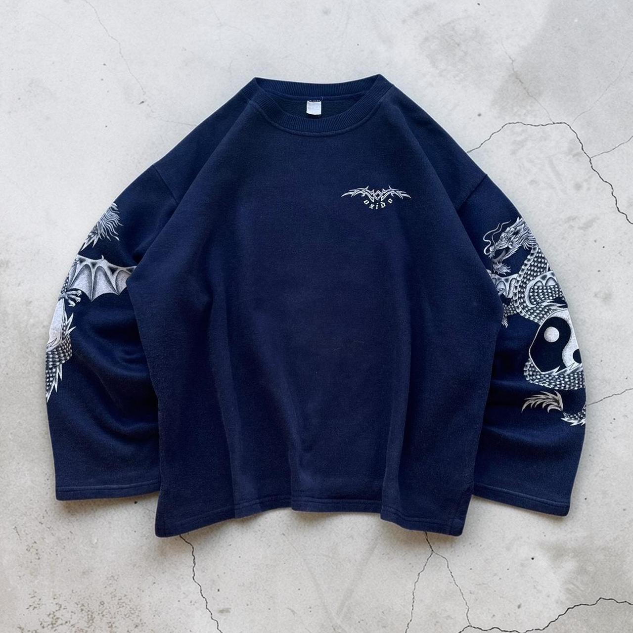 Oxido Vintage Y2K Surfwear 2000s blue dragon print sweatshirt
