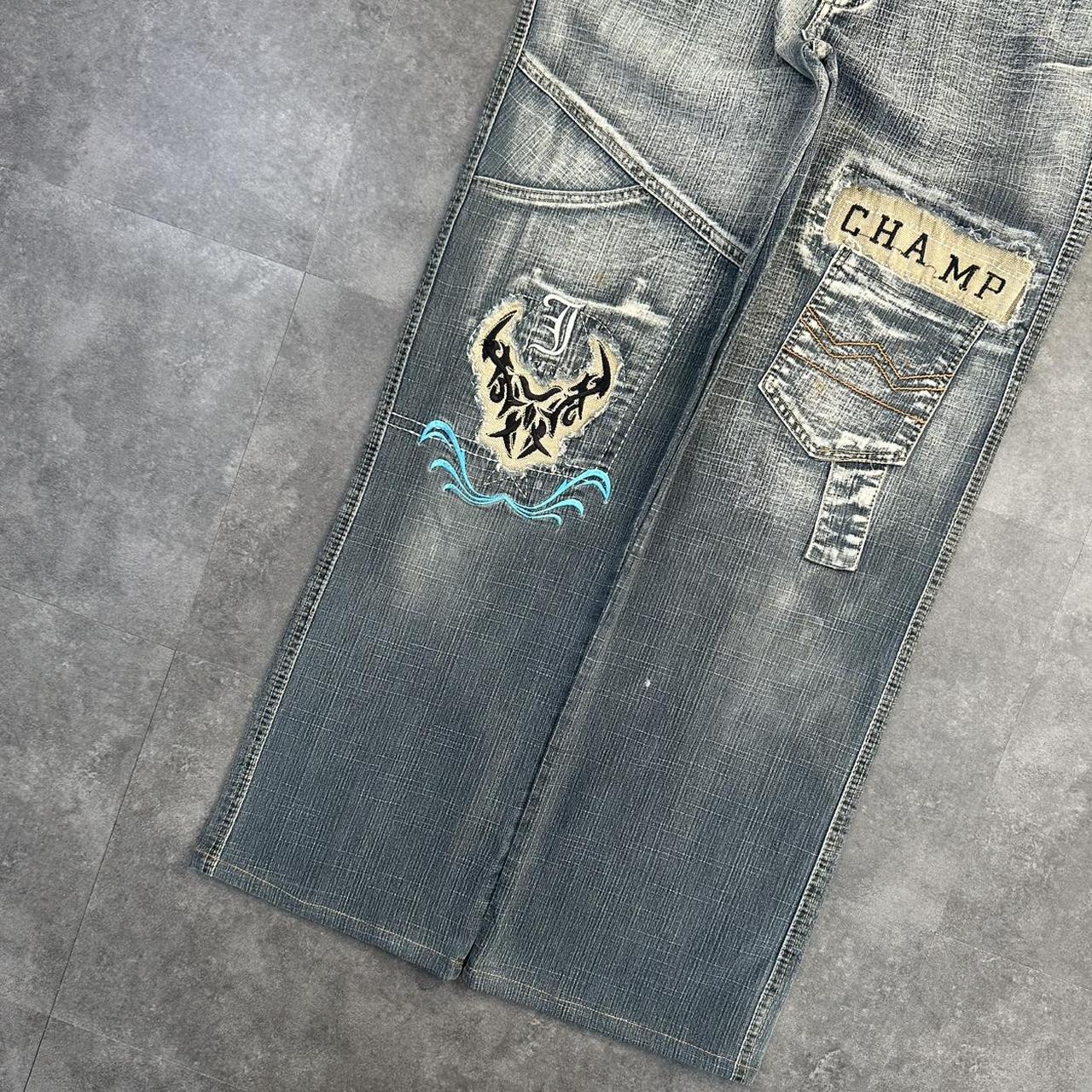 Japanese style hiphop 2000s embroidered jeans