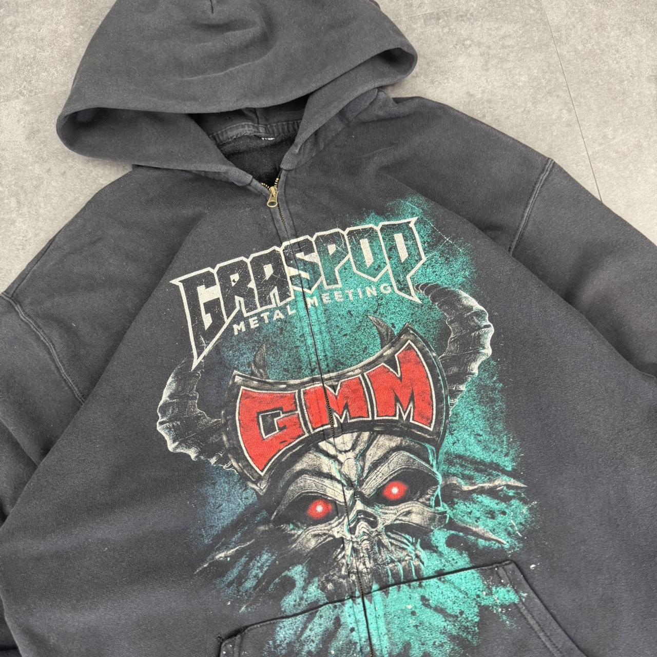 Gothic festival 2000s full zip Spellout graphic Grunge skull hoodie