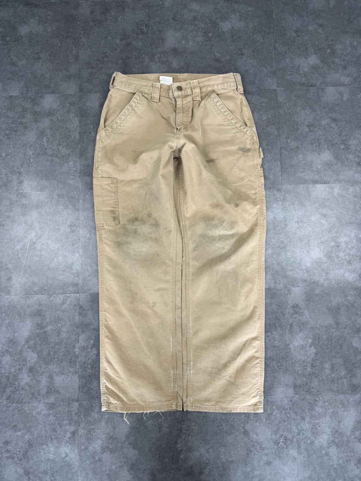 Vintage Carhartt Workwear Trousers Y2k 90s Cargo Pant Size 30w 30L Beige Mens