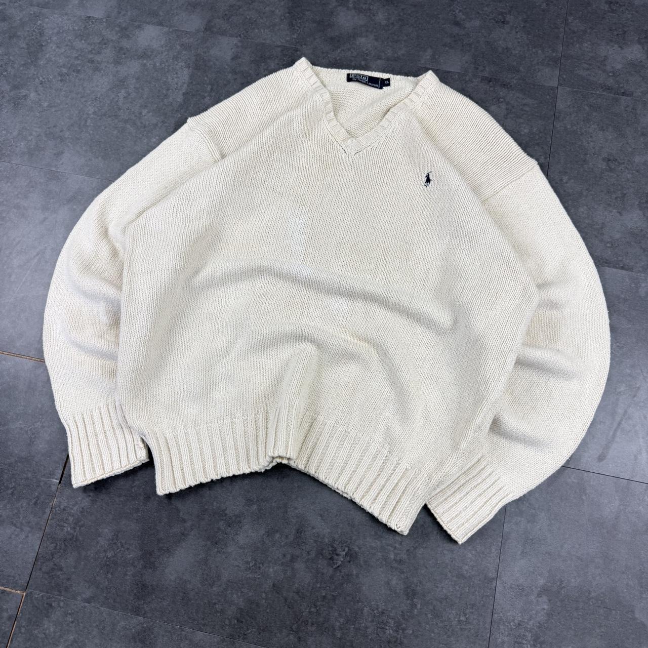 Polo Ralph Lauren 90s chunky knit heavyweight blue v neck jumper
