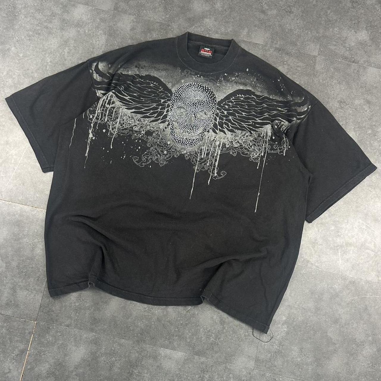 AND Heavyweight 2000s Print graphic Rhinestone skull logo T shirt