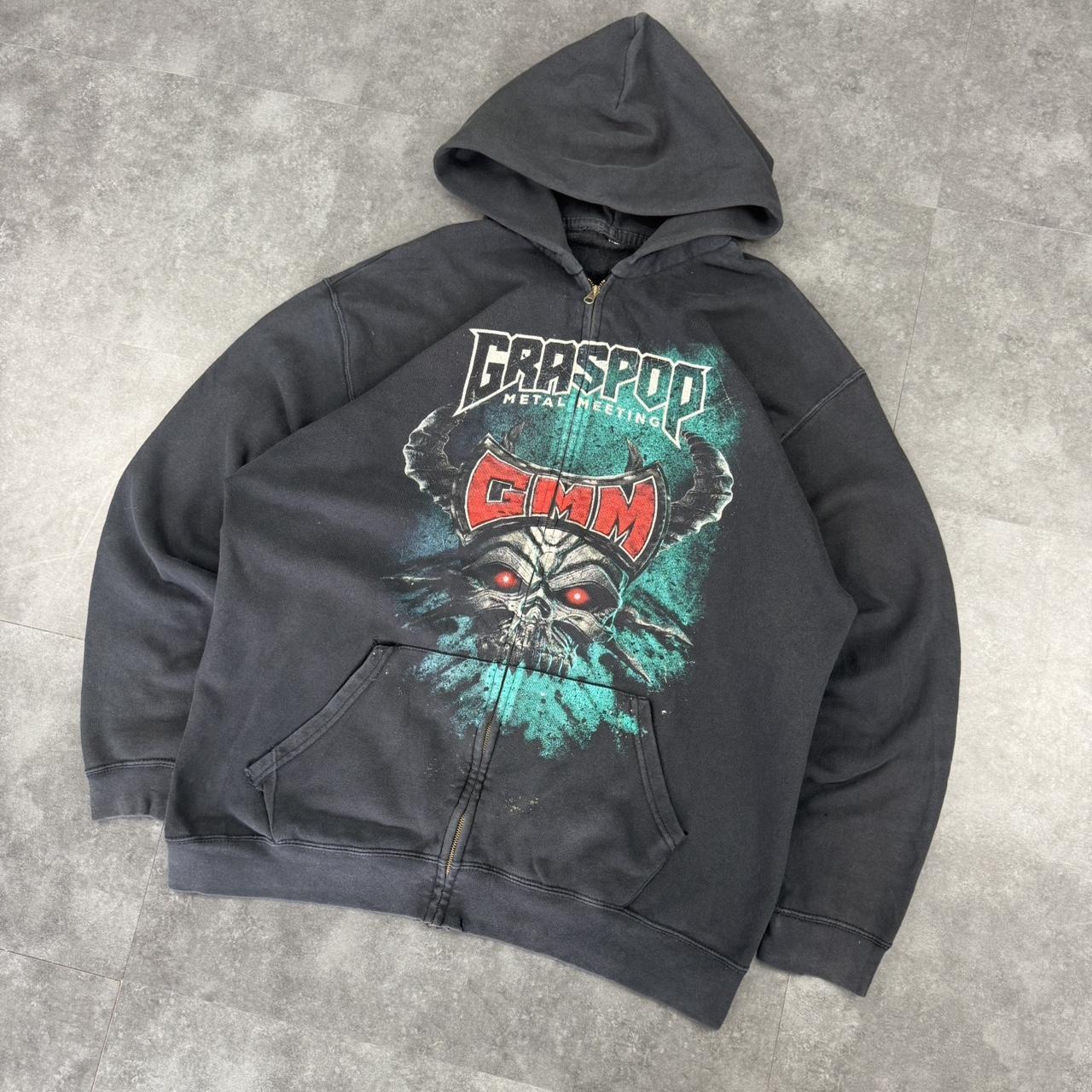 Gothic festival 2000s full zip Spellout graphic Grunge skull hoodie
