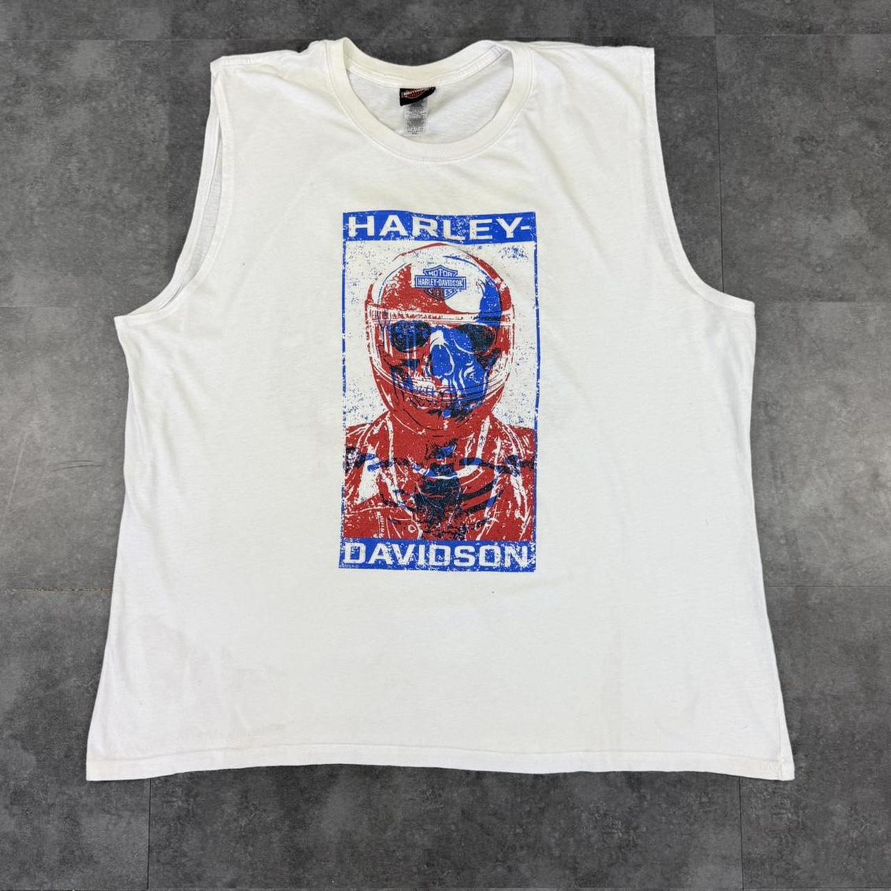 Harley Davidson 2000s biker motorcycle logo Spellout graphic sleeveless T shirt vest