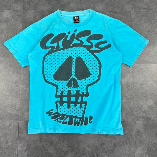 Stussy worldwide 2000s skull print Logo design graphic T shirt