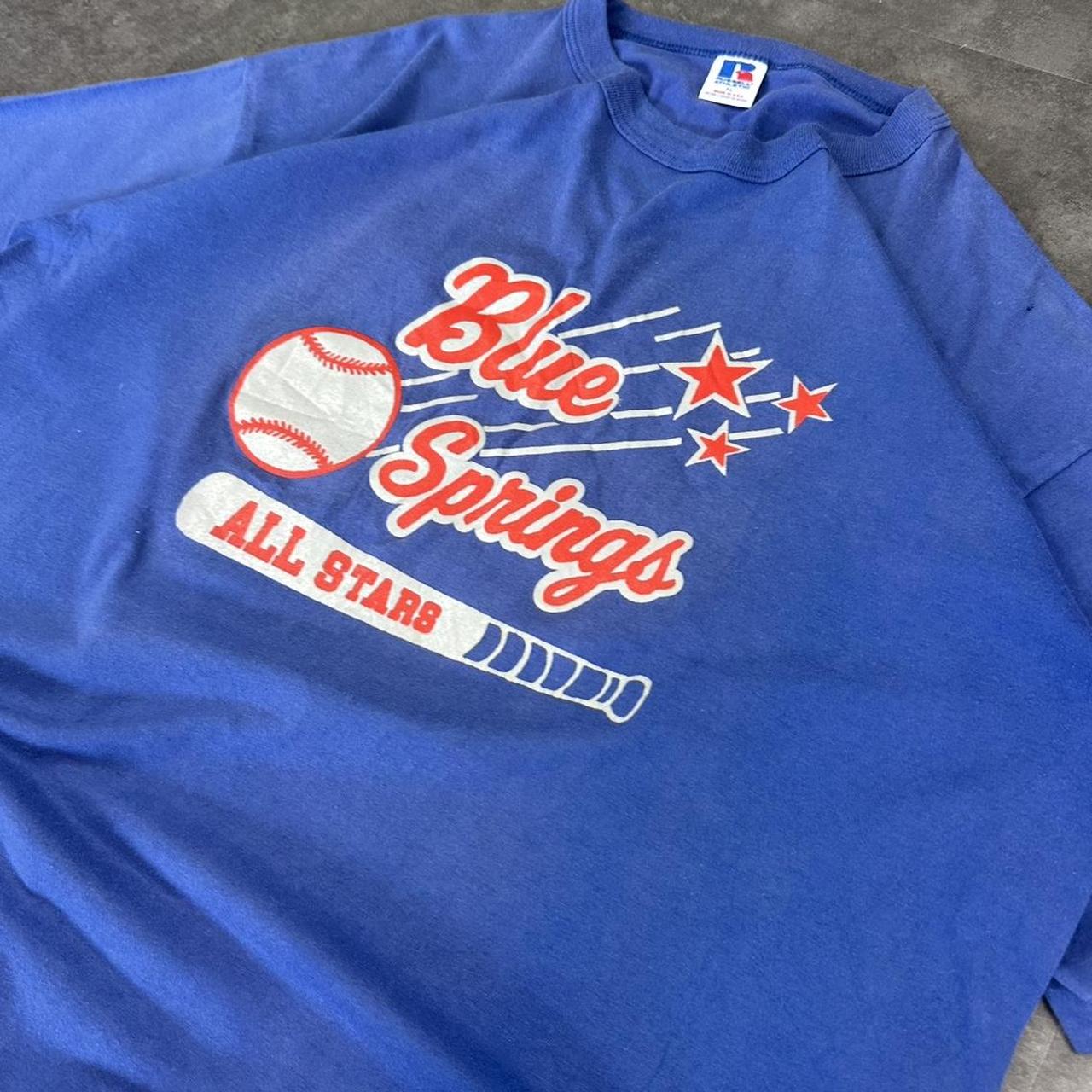 Russel Athletics T 2000s Print graphic Blue springs Baseball T shirt