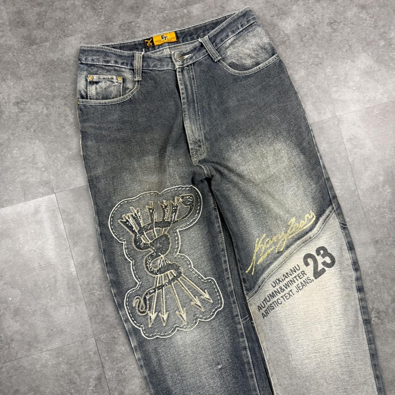 Japanese style hiphop 2000s embroidered jeans