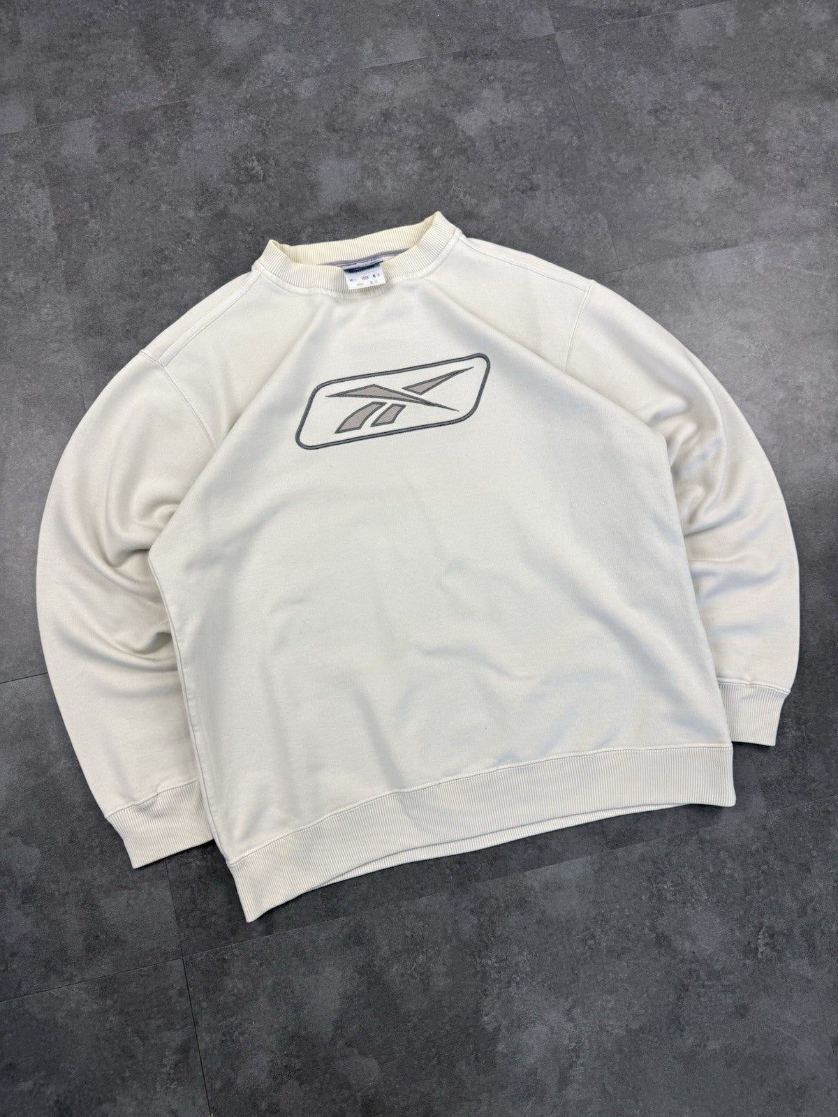Vintage Reebok Sweatshirt Embroidered Logo Cream Y2k 90s Mens Size S