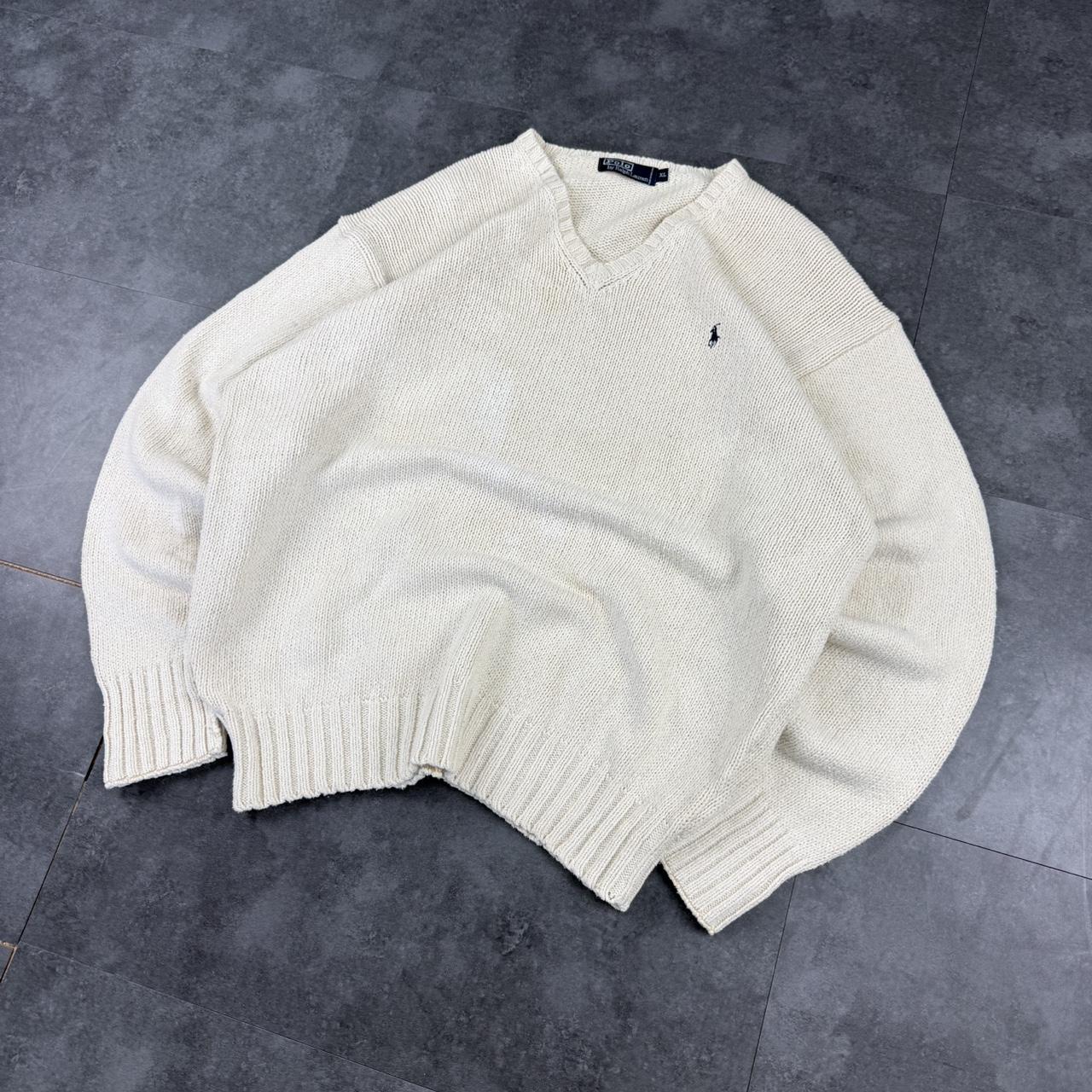 Polo Ralph Lauren 90s chunky knit heavyweight blue v neck jumper