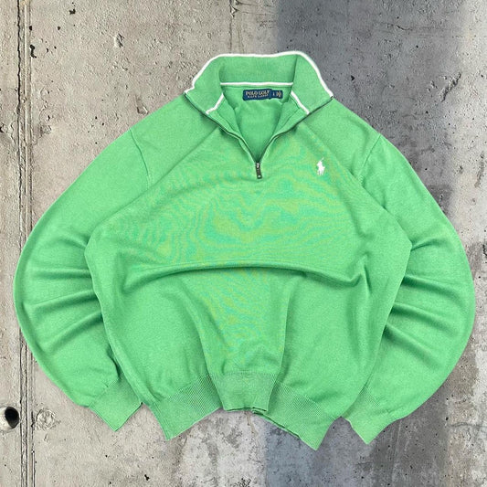 Polo Golf Ralph Lauren 90s chunky knit green pullover knit quarter 1/4 zip jumper