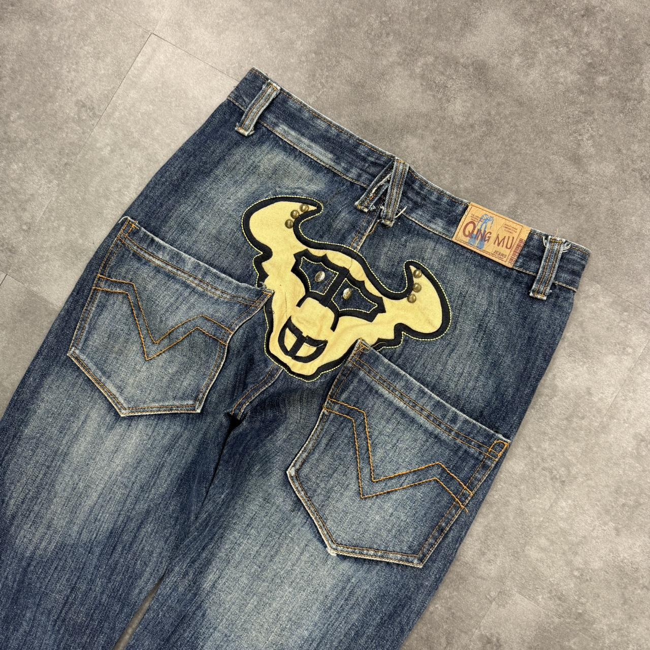 Japanese style hiphop 2000s embroidered jeans