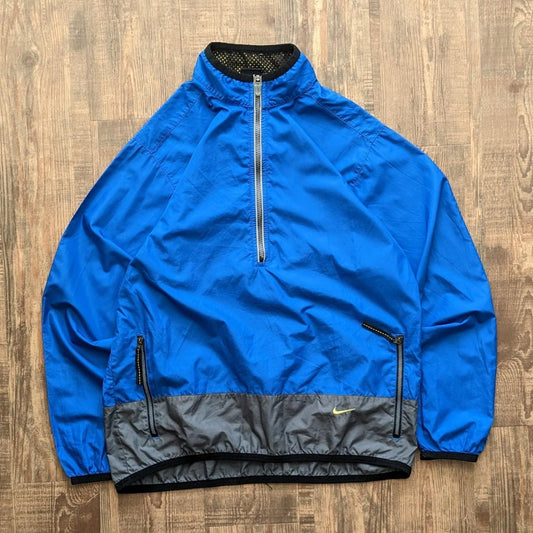 Nike 00s y2k 1/4 zip windbreaker waterproof jacket in dark blue split into dark grey