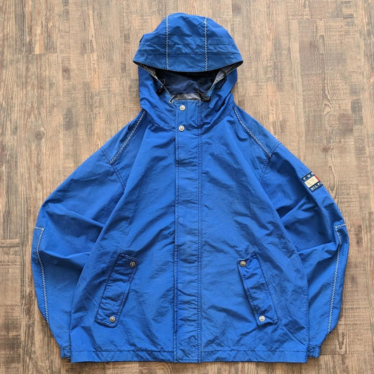 Vintage Tommy Hilfiger Lightweight 90s/Y2K rain coat in classic Tommy blue with logo on arm and sick