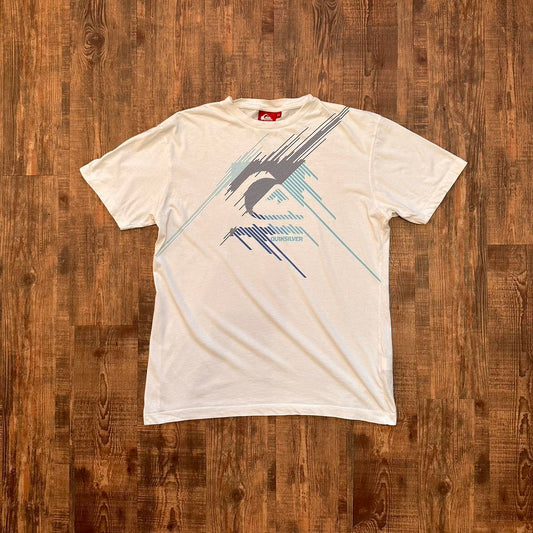 Quiksilver 2000s spell out logo T-shirt in white and blue