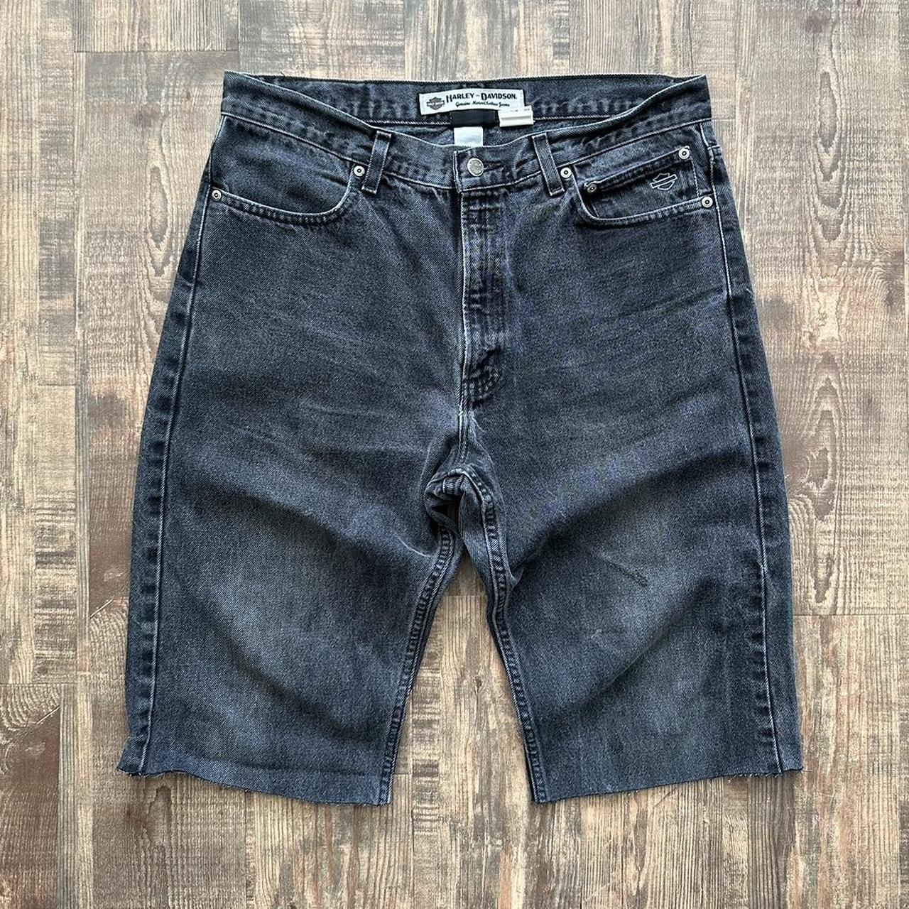 Mad 00s Harley Davidson charcoal cut off Jean shorts (jorts)