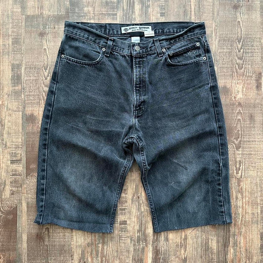 Mad 00s Harley Davidson charcoal cut off Jean shorts (jorts)