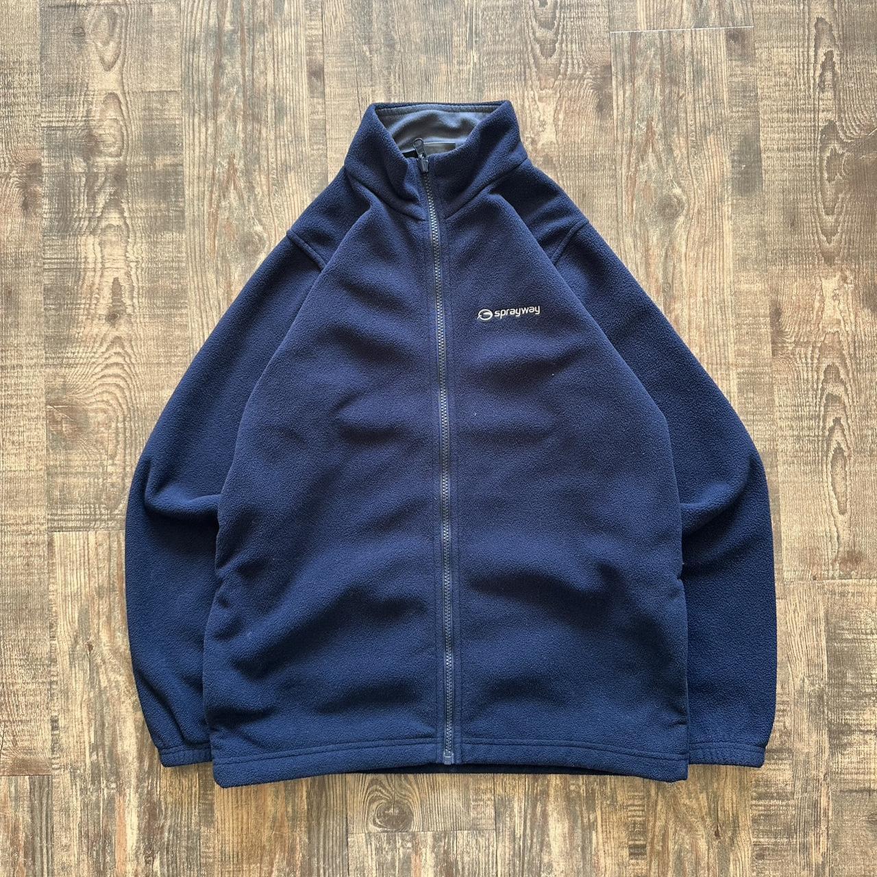 Sprayway 00s comfy thermal fleece in navy blue with white embroidery on chest and back of neck